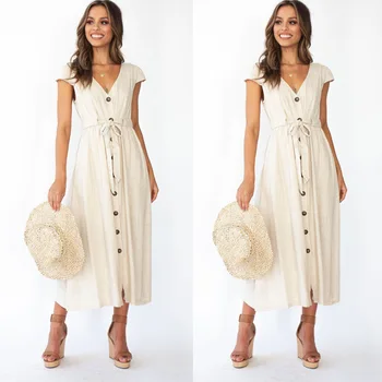 BacklakeGirls Sexy V Neck Belt Design Short Cap Sleeves Evening Dress Solid Color Single-breasted Casual Woman Dress Robe Longue
BacklakeGirls Sexy V Neck Belt Design Short Cap Sleeves Evening Dress Solid Color Single-breasted Casual Woman Dress Robe Longue
