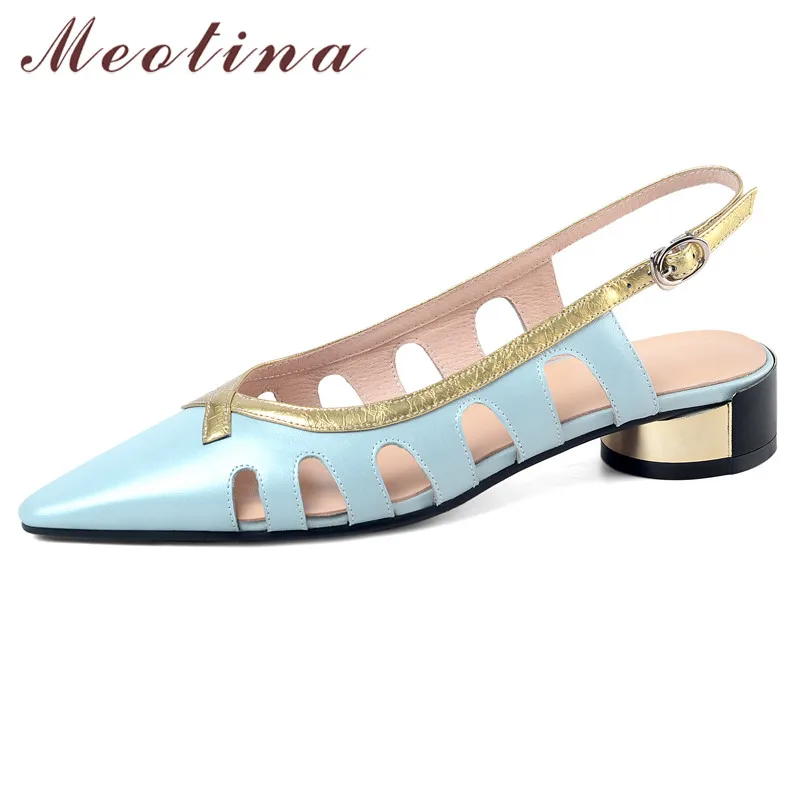 Meotina Shoes Women Cutouts Real Leather Mid Heel Sandals Pointed Toe Thick Heels Buckle Strap Lady Sandals Summer Blue Size 42
Meotina Shoes Women Cutouts Real Leather Mid Heel Sandals Pointed Toe Thick Heels Buckle Strap Lady Sandals Summer Blue Size 42