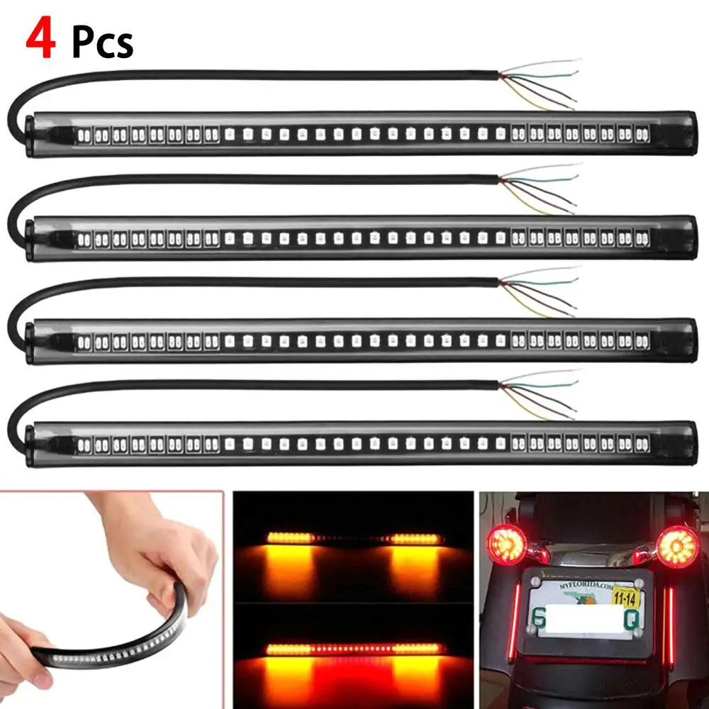 

48 SMD Flexible LED Motorcycle Strip Turn Signal Tail Rear Brake Stop Dual Color Yellow Red Light Waterproof Bulb lamp Fast deli
