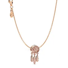 Auténtica plata de ley S925, atrapasueños, encanto, colgante, Color oro rosa, collar, pulsera, joyería, mujer, DIY(China)