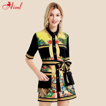 Fashion Designer Set Spring Summer Women Short Sleeve Rainforest Print Belt Shirt Tops+Shorts Two-piece Set Ladies Casual Set
Fashion Designer Set Spring Summer Women Short Sleeve Rainforest Print Belt Shirt Tops+Shorts Two-piece Set Ladies Casual Set