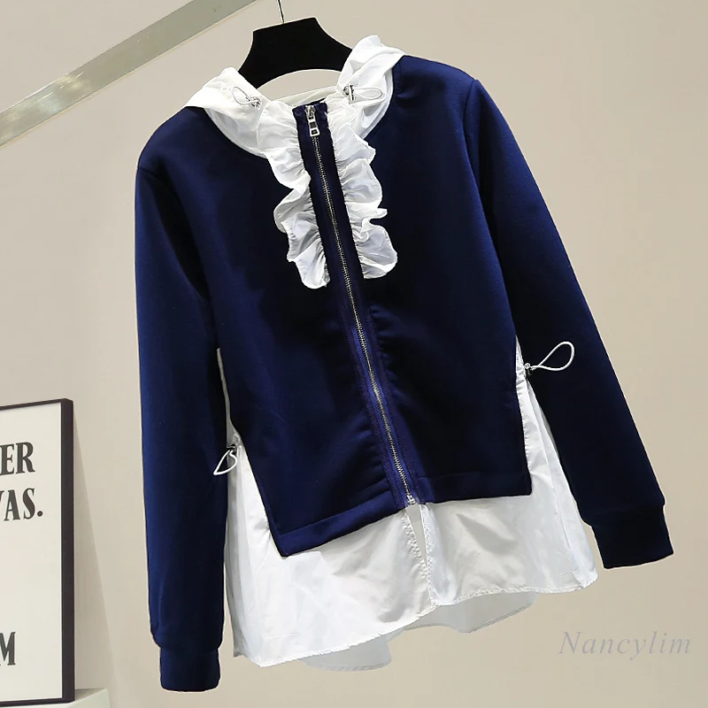 Zipper Sweatshirt Women 2021 Spring Autumn Korean Style Ruffles Drawstring Waist Hooded Casual Basic Lady
Zipper Sweatshirt Women 2021 Spring Autumn Korean Style Ruffles Drawstring Waist Hooded Casual Basic Lady