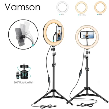Vamson 10 Inch Ring Light for Tripod and camera Holder for Video Photography with Stand LED Camera Selfie Light Ring VLS06A
Vamson 10 Inch Ring Light for Tripod and camera Holder for Video Photography with Stand LED Camera Selfie Light Ring VLS06A