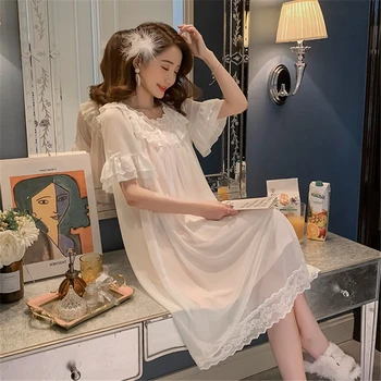 Palace style nightdress female summer thin short-sleeved cotton night dress sweet sexy lace gauze lady kimono robe пижама new
Palace style nightdress female summer thin short-sleeved cotton night dress sweet sexy lace gauze lady kimono robe пижама new