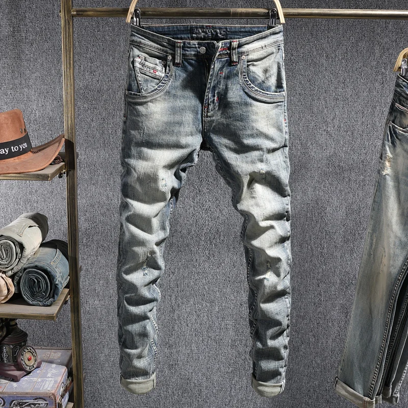 Italian Style Fashion Men Jeans Retro Elastic Ripped Cotton Denim Pencil Pants Newly Vintage Designer Slim Fit Long Trousers 
Italian Style Fashion Men Jeans Retro Elastic Ripped Cotton Denim Pencil Pants Newly Vintage Designer Slim Fit Long Trousers