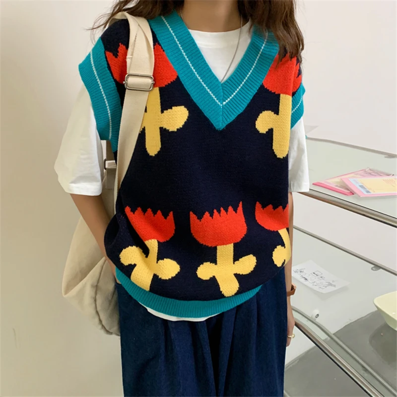 New Hit Color Cartoon Flower Pattern Knit Vests Women Fall Winter Harajuku Korean Loose Vest Sweaters For Female Streetwear Tops
New Hit Color Cartoon Flower Pattern Knit Vests Women Fall Winter Harajuku Korean Loose Vest Sweaters For Female Streetwear Tops
