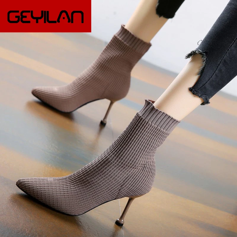 2020 Spring Women Sock Boots High Kitten Heels Knit Fabric Pointy Toe Pumps Shoes Slip On
2020 Spring Women Sock Boots High Kitten Heels Knit Fabric Pointy Toe Pumps Shoes Slip On