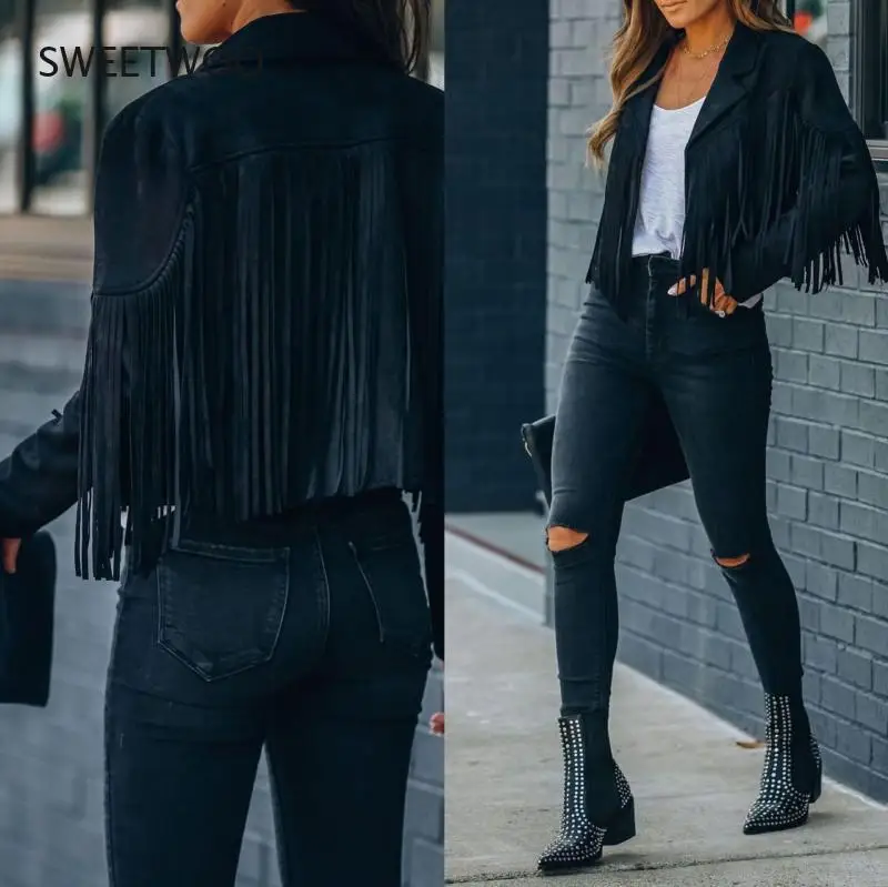 Fringed Bomber Jacket Women Spring Fashion Long Sleeve Turn-Down Collar Open Stitch Slim Jackets
Fringed Bomber Jacket Women Spring Fashion Long Sleeve Turn-Down Collar Open Stitch Slim Jackets