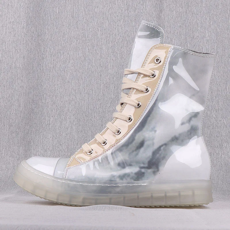 

New Season Man High Top Thick Sole Lace-up Shoes 3D Casual Fashion Clear Sole Side Zip Sneakers