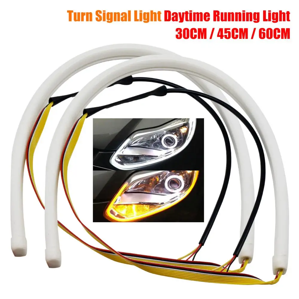 

2Pcs/set 30CM/45CM/60CM Dual Color Flexible Headlight Daytime Lamp Switchback Strip Angel Eye DRL Strip Light White Yellow