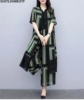 Chiffon Women Two Piece Set X-long Single Breasted Tops Elastic Waist Wide Leg Pants Geometric Print Elegant Ladies 2 PieceSet
Chiffon Women Two Piece Set X-long Single Breasted Tops Elastic Waist Wide Leg Pants Geometric Print Elegant Ladies 2 PieceSet