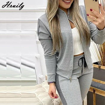 Gray Women Set 2 Pieces Long Sleeve Sweatshirt Zipper Design Plaid Patchwork Drawstring One Piece Outfit Women Casual Sportwear
Gray Women Set 2 Pieces Long Sleeve Sweatshirt Zipper Design Plaid Patchwork Drawstring One Piece Outfit Women Casual Sportwear