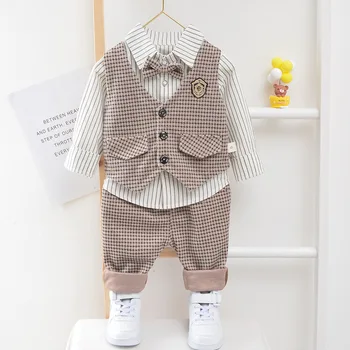 Children Clothing 2020 Spring Autumn Baby Boys Girl Clothes Plaid Vest+Bow Striped Shirt+pants 3Pcs/set Toddler Baby Suits 1-4 Y 
Children Clothing 2020 Spring Autumn Baby Boys Girl Clothes Plaid Vest+Bow Striped Shirt+pants 3Pcs/set Toddler Baby Suits 1-4 Y