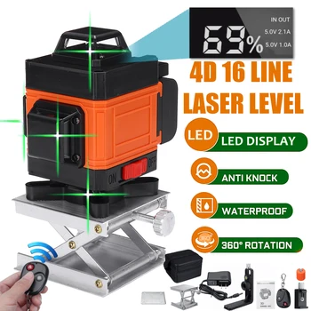 4D Laser Level 16 Lines LED Display Self-Leveling 360 Rotary Measure Horizontal Vertical Cross Powerful Green Laser Measure Tool
4D Laser Level 16 Lines LED Display Self-Leveling 360 Rotary Measure Horizontal Vertical Cross Powerful Green Laser Measure Tool