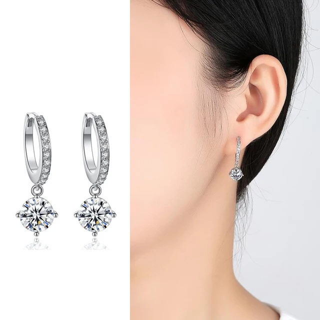 Boucles d'oreilles en argent Sterling 925 pour femmes, bijoux en mosaïque CZ, à quatre griffes, en Zircon, authentiques 2