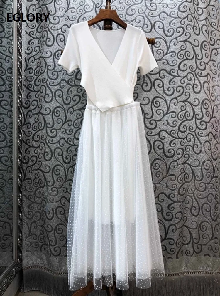 One Piece Dress 2020 Spring Summer Style Women V-Neck Knitted Sexy Tulle Mesh Patchwork Short Sleeve White Dark Blue Maxi Dress One Piece Dress 2020 Spring Summer Style Women V-Neck Knitted Sexy Tulle Mesh Patchwork Short Sleeve White Dark Blue Maxi Dress