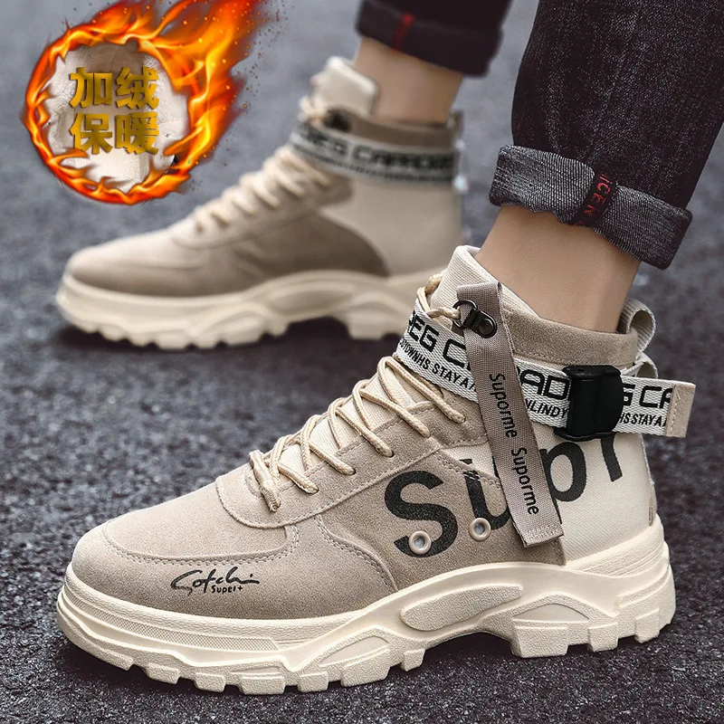2019 Winter New Style Men plus Velvet Martin Boots British Style Worker Boot Outdoor Warm Tube Boots Fashion Man Shoes