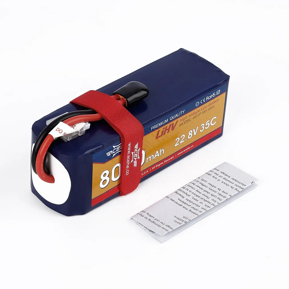 ACEHE 22.8V 8000mAh 35C 6S1P 182.4Wh XT60 Plug High Voltage Lipo Battery Exquisitely Designed Durable Gorgeous
ACEHE 22.8V 8000mAh 35C 6S1P 182.4Wh XT60 Plug High Voltage Lipo Battery Exquisitely Designed Durable Gorgeous
