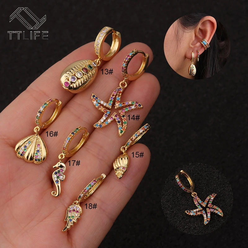 TTLIFE Bohemian Sea Animal Rainbow Zircon Small Hoop Earrings Crystal Shell Starfish Pendant Ear Piercing Jewelry for Women Gift
TTLIFE Bohemian Sea Animal Rainbow Zircon Small Hoop Earrings Crystal Shell Starfish Pendant Ear Piercing Jewelry for Women Gift