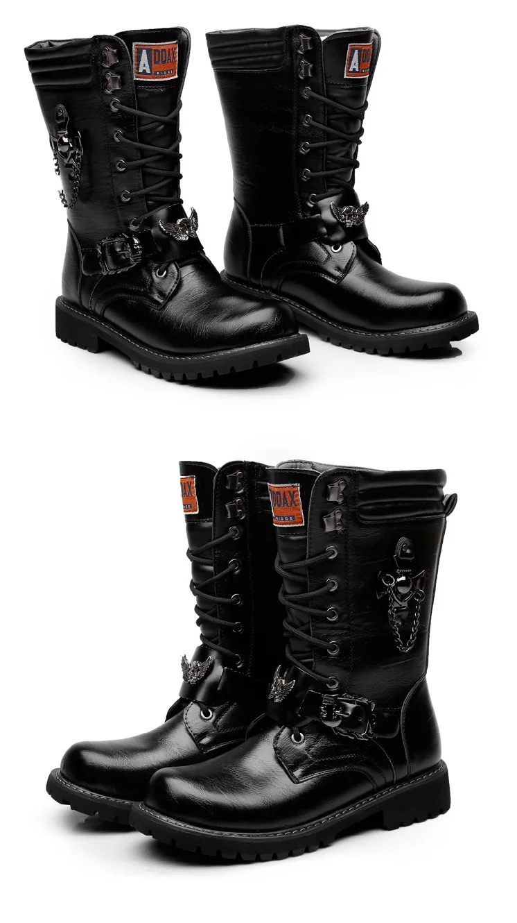 Army Boots Men Military Boots 2019 Leather Winter Black cowboy snow Metal Gothic Punk Boots Male Shoes Motorcycle boots Army Boots Men Military Boots 2019 Leather Winter Black cowboy snow Metal Gothic Punk Boots Male Shoes Motorcycle boots