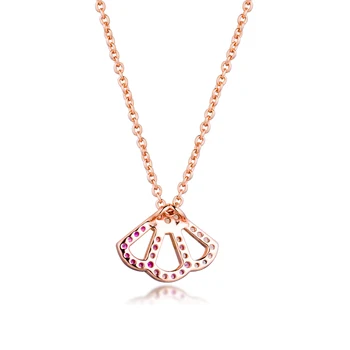

Genuine 925 Sterling Silver Necklace plated Rose Gold Pink Fan Collier Necklaces for Women Statement Jewelery Gift 2020 New