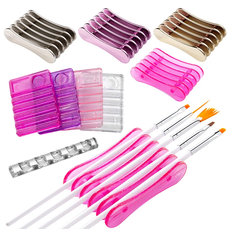Description Picture 4 of item5 Grids Brush Holder Pen Rest Display Stand Plastic Manicure Tools Nail Art Acrylic Silver Purple Gold Showing Shelf