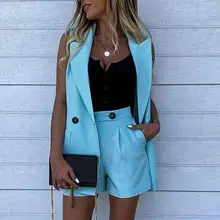 Fashion Women Suit Set Solid Color Wide Leg Spring Summer Lapel Buttons Vest Pockets Shorts for Office Vest Shorts Set Sleeveles
Fashion Women Suit Set Solid Color Wide Leg Spring Summer Lapel Buttons Vest Pockets Shorts for Office Vest Shorts Set Sleeveles