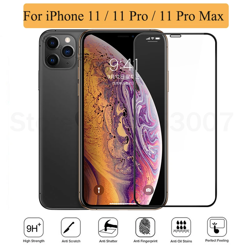 Закаленное стекло с полным покрытием клея для iPhone 11 Pro Max защитная пленка экрана