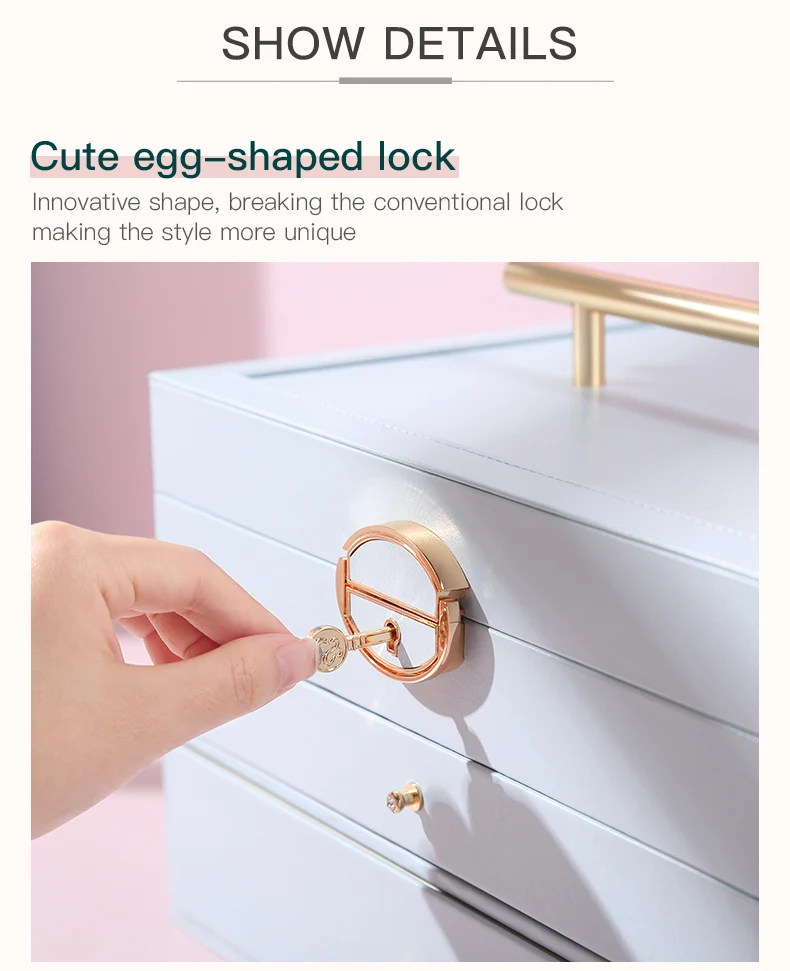 Hb4dbdd6395674b87b6c5adbcb0d507d4z PU Leather Jewelry Box Organizer With Handle Mirror Hb4dbdd6395674b87b6c5adbcb0d507d4z