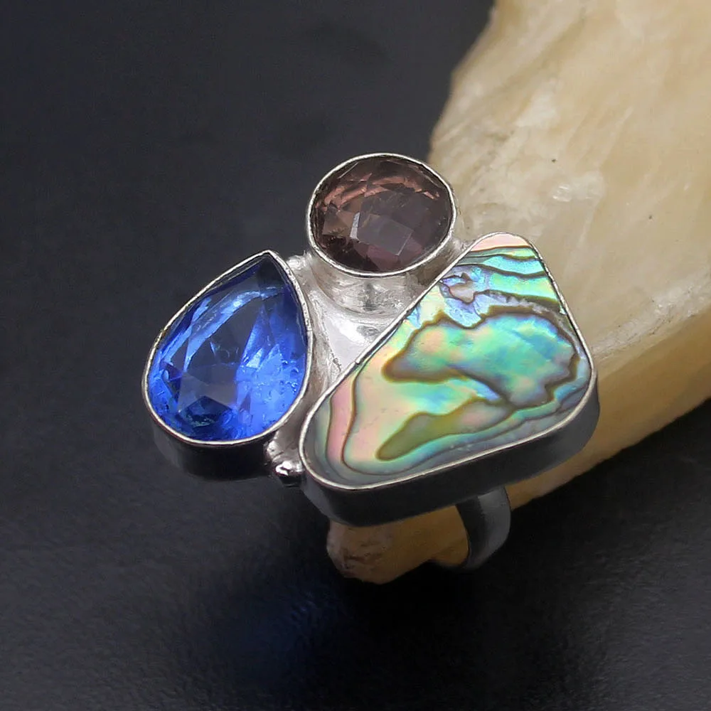 Gorgeous Natural Abalone Shell BlueTopaz Amethyst925 Sterling Silver Fashion Jewelry Charms Band Ring Size 7 H273
Gorgeous Natural Abalone Shell BlueTopaz Amethyst925 Sterling Silver Fashion Jewelry Charms Band Ring Size 7 H273