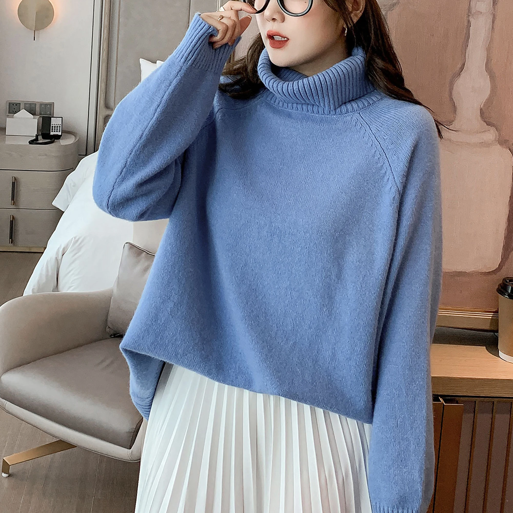 MELIFLE Winter Warm Korean Turtleneck Long Sleeve Comfort Blue Sweater for Women Knitted Pullover Loose Oversize Female Clothes
MELIFLE Winter Warm Korean Turtleneck Long Sleeve Comfort Blue Sweater for Women Knitted Pullover Loose Oversize Female Clothes