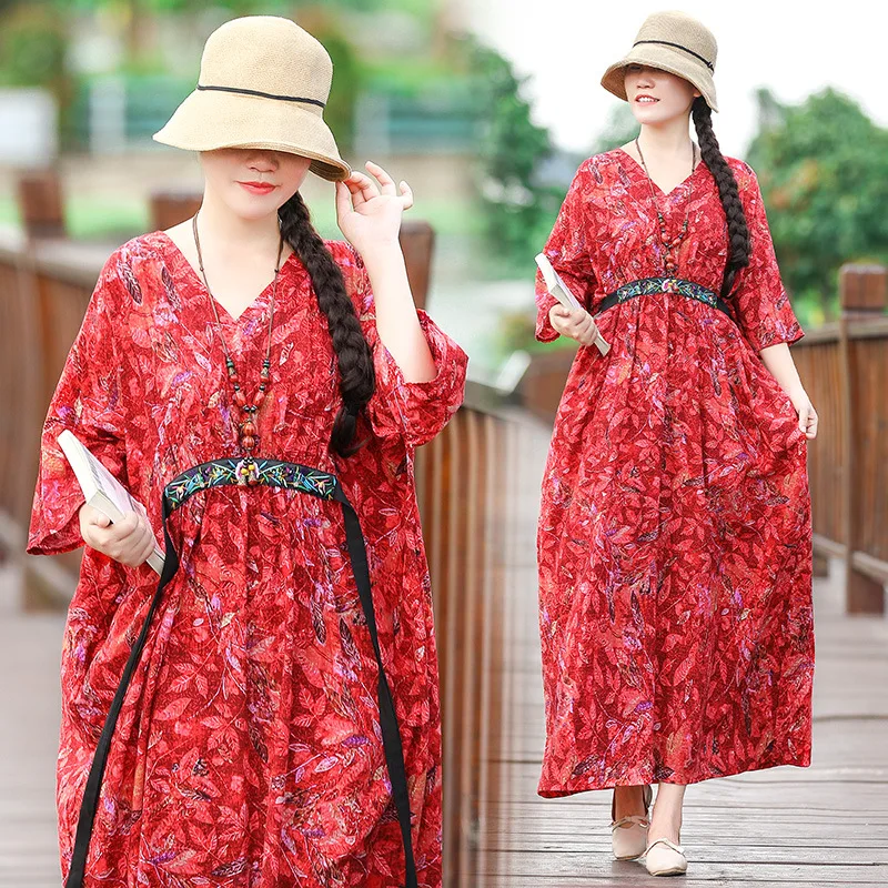 Summer And Autumn New Style Red Retro Embroidered Patch Joint Large Size Cotton Linen Dress Literature And Art Long Skirts
Summer And Autumn New Style Red Retro Embroidered Patch Joint Large Size Cotton Linen Dress Literature And Art Long Skirts