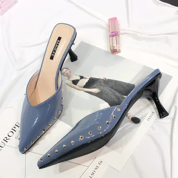 2019 spring and summer new half drag patent leather rivets high heels sandals and slippers with pointed tip women's shoes
2019 spring and summer new half drag patent leather rivets high heels sandals and slippers with pointed tip women's shoes