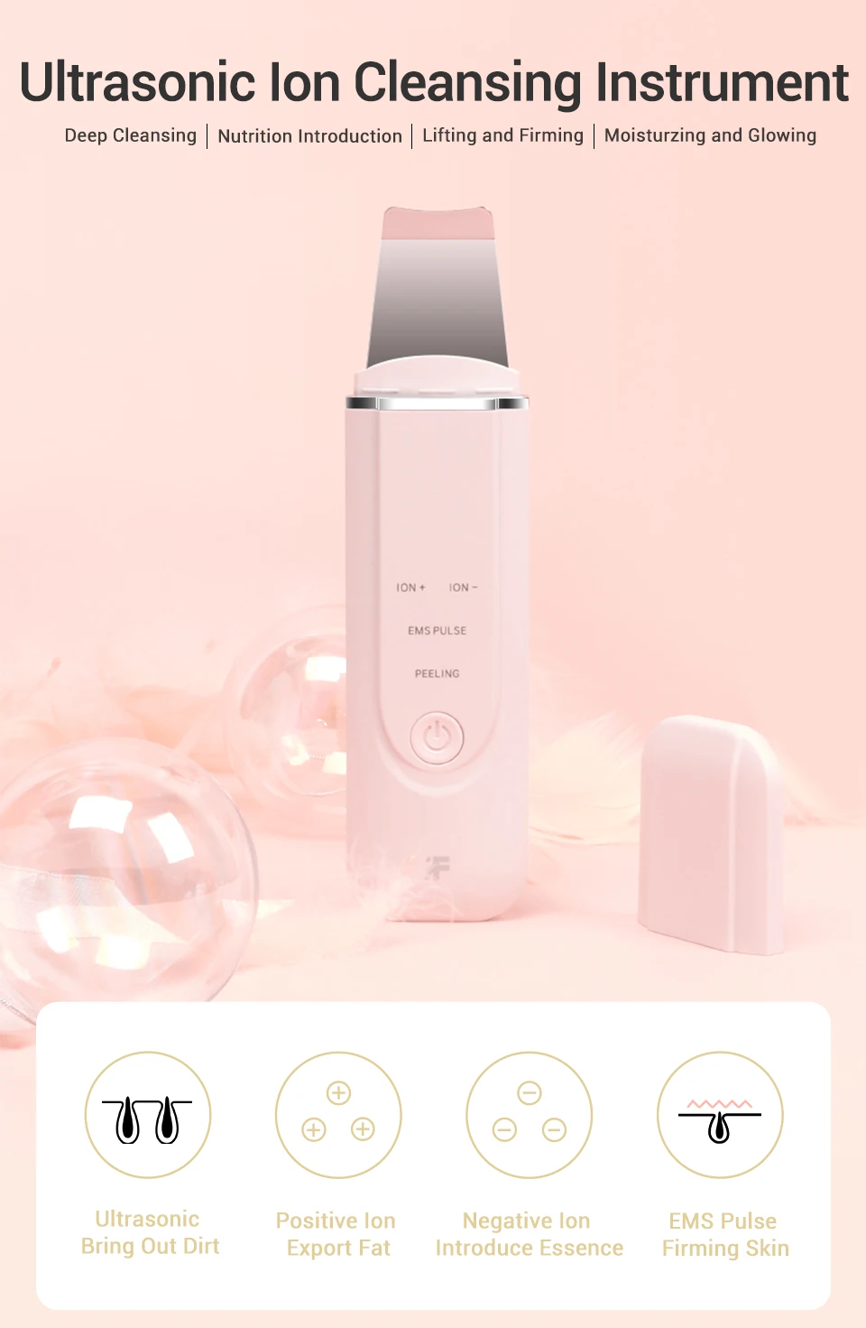 Xiaomi inFace Ultrasonic Ion Cleansing Instrument Massage Skin Scrubber Peeling Shovel Facial Pore Cleaner Machine Peeling Shovel (1)