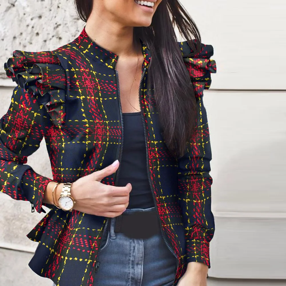 Women Ruffles Long Sleeve Coat Plaid Leopard Camo Zipper Coat Slim Fit Short Jacket Blazer Plus Size Fall Winter Ladies Outwear
Women Ruffles Long Sleeve Coat Plaid Leopard Camo Zipper Coat Slim Fit Short Jacket Blazer Plus Size Fall Winter Ladies Outwear