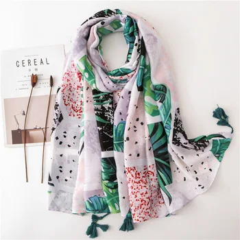long summer scarf ladies scarves 2020 fashion silk scarves viscose shawl tropical print with tassel beach scarf Cotton Scarves 
long summer scarf ladies scarves 2020 fashion silk scarves viscose shawl tropical print with tassel beach scarf Cotton Scarves