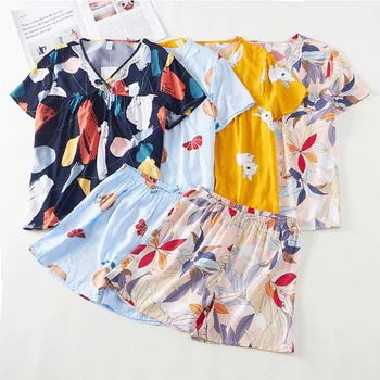 Cotton Pajamas Set Female Summer Large Size Loose Style Short Sleeve Shorts Pijamas Mujer Casual Homewear V-neck Pyjama Femme
Cotton Pajamas Set Female Summer Large Size Loose Style Short Sleeve Shorts Pijamas Mujer Casual Homewear V-neck Pyjama Femme