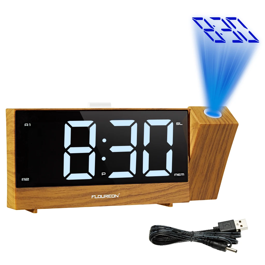 

Projection Radio Alarm Clock LED Digital Desk Table Watch Snooze Function 180° Adjustable Projector FM Radio with Sleep Timer