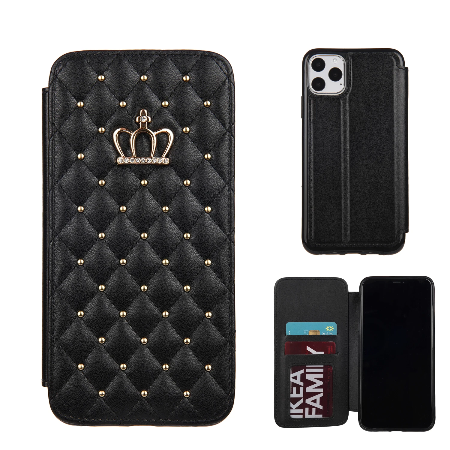 Crown For iPhone 11 12 Pro 6 6S 7 8 Plus X XR XS Max SE Case Wallet Leather Flip Stand Fashion Cases Cover Mobile Phone Bag
