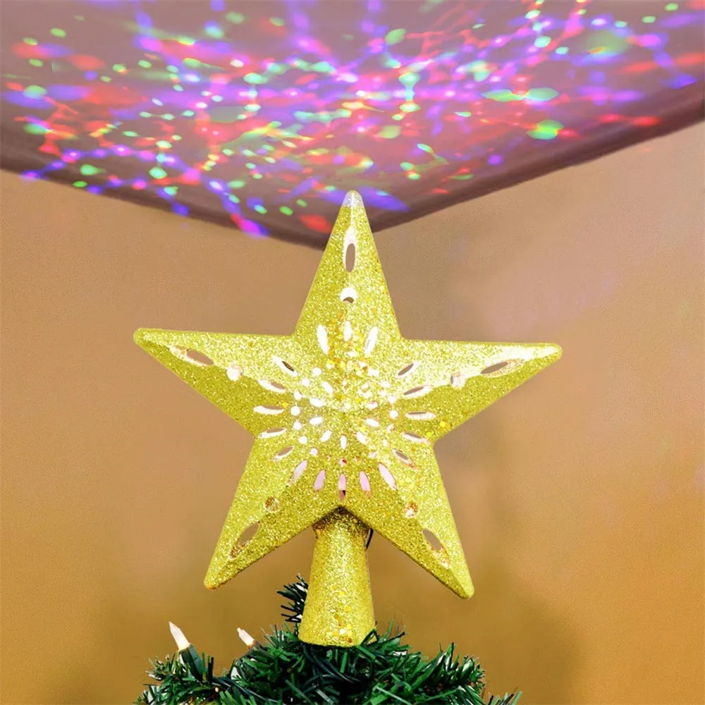3D Hollow Gold Star Christmas Tree Topper, Star Tree Topper with LED Magic Rainbow Projector Lights for Christmas Tree Deco
3D Hollow Gold Star Christmas Tree Topper, Star Tree Topper with LED Magic Rainbow Projector Lights for Christmas Tree Deco