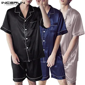 Mens Causal Loose Ice Silk Lapel Nightwear Short Sleeve Short Pants Pajamas Sets Male Summer Solid Color Home Sleepwear INCERUN
Mens Causal Loose Ice Silk Lapel Nightwear Short Sleeve Short Pants Pajamas Sets Male Summer Solid Color Home Sleepwear INCERUN
