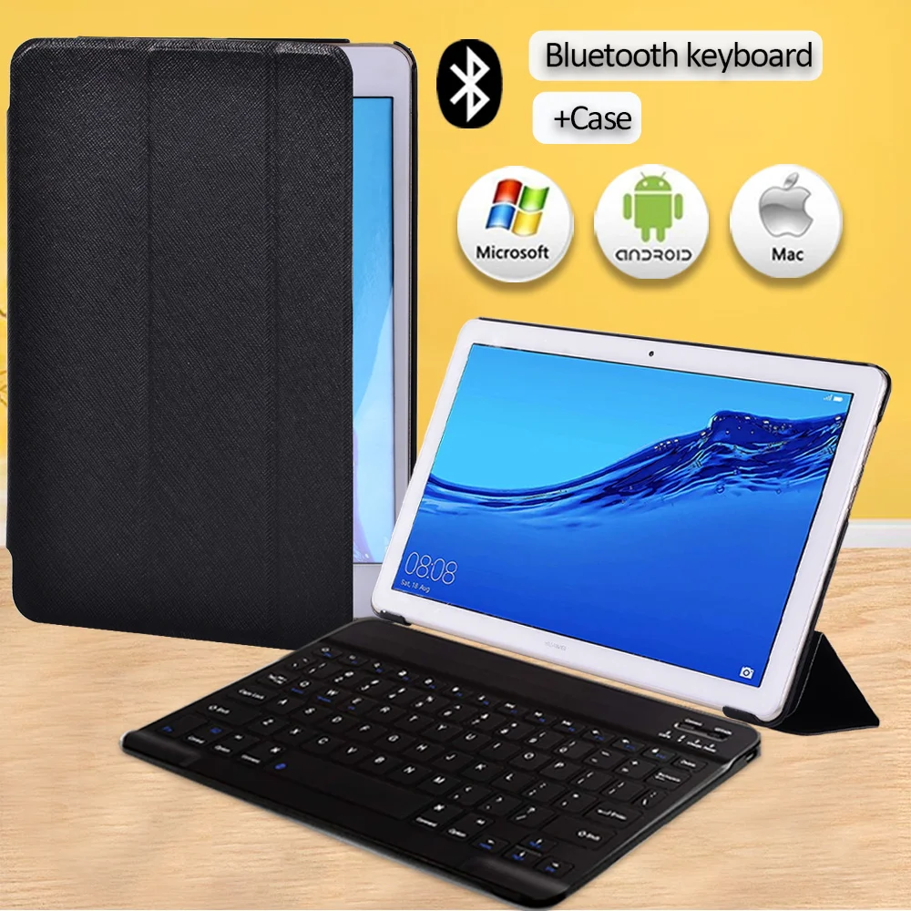 

For Huawei MediaPad T3 10 9.6"/T5 10 10.1" PU Leather Folding Stand Cover Tablet Case AGS2-W09/L09/L03/W19 + Bluetooth Keyboard