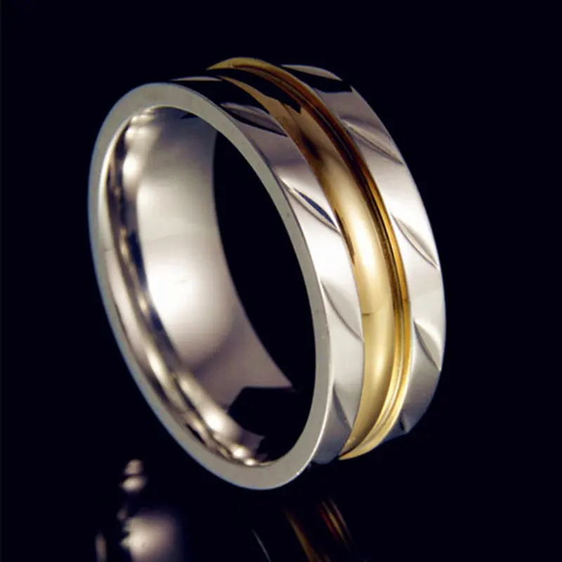 Фото Манго 8 мм никогда не выцветает позолоченное стандартное титановое кольцо для