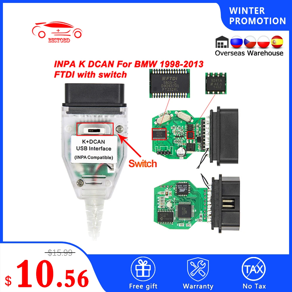 Инструмент для диагностики автомобиля INPA K DCAN BMW FT232RL OBD OBD2 кабель + Line line E39 ICOM