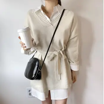 Loose Oversize Pullover Women Sweater V Neck Knitted Sweater Belt Waist 2019 Autumn Winter Tops 
Loose Oversize Pullover Women Sweater V Neck Knitted Sweater Belt Waist 2019 Autumn Winter Tops