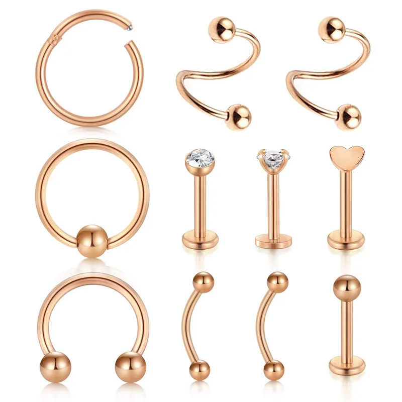 16 г носовые кольца из нержавеющей стали Tragus спиральный для хряща Daith Rook серьги