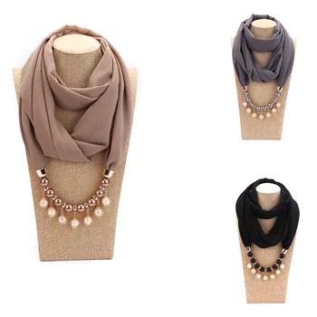 Women scarf Jewelry Pendants Necklaces Scarf Solid Chiffon Hijab Circular Beads Pendant Scarf Women Decorative Neckerchief 
Women scarf Jewelry Pendants Necklaces Scarf Solid Chiffon Hijab Circular Beads Pendant Scarf Women Decorative Neckerchief