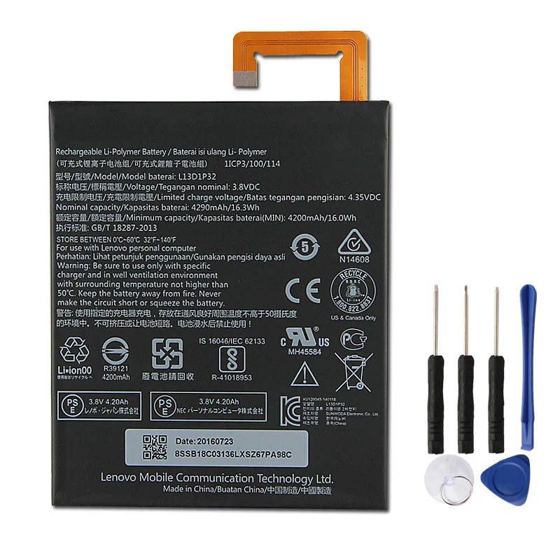 Original Replacement Battery For Lenovo Tab2 Tab 2 A5500 S8-50F/L A8-50F/LC L13D1P32 Genuine Tablet Battery 4290mAh
Original Replacement Battery For Lenovo Tab2 Tab 2 A5500 S8-50F/L A8-50F/LC L13D1P32 Genuine Tablet Battery 4290mAh