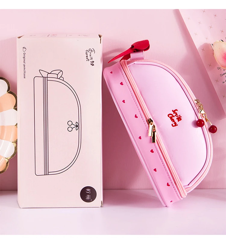 Kawaii Japanese Style Double Layer Heart & Strawberry & Bear Pencil Case