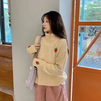 Autumn Winter Women Strawberry Embroidery High Collar Sweater Slim Girls Long Sleeve Bottomming Loose Knitten Tops College style
Autumn Winter Women Strawberry Embroidery High Collar Sweater Slim Girls Long Sleeve Bottomming Loose Knitten Tops College style